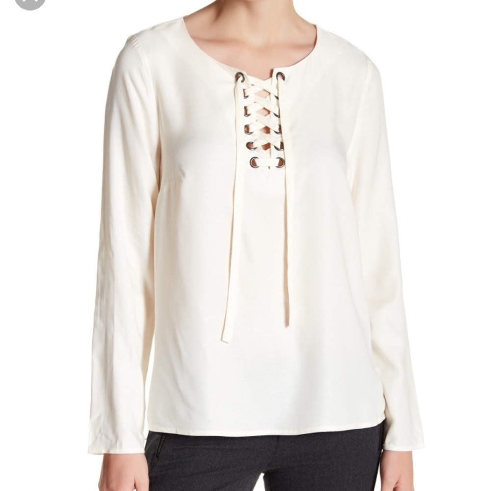Kensie Lace Up Long Sleeve Top